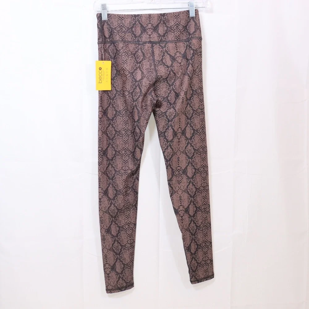 Becca‎ Leggings Small Brown Womens Snakeskin Print High Waist Yoga Pants NWT